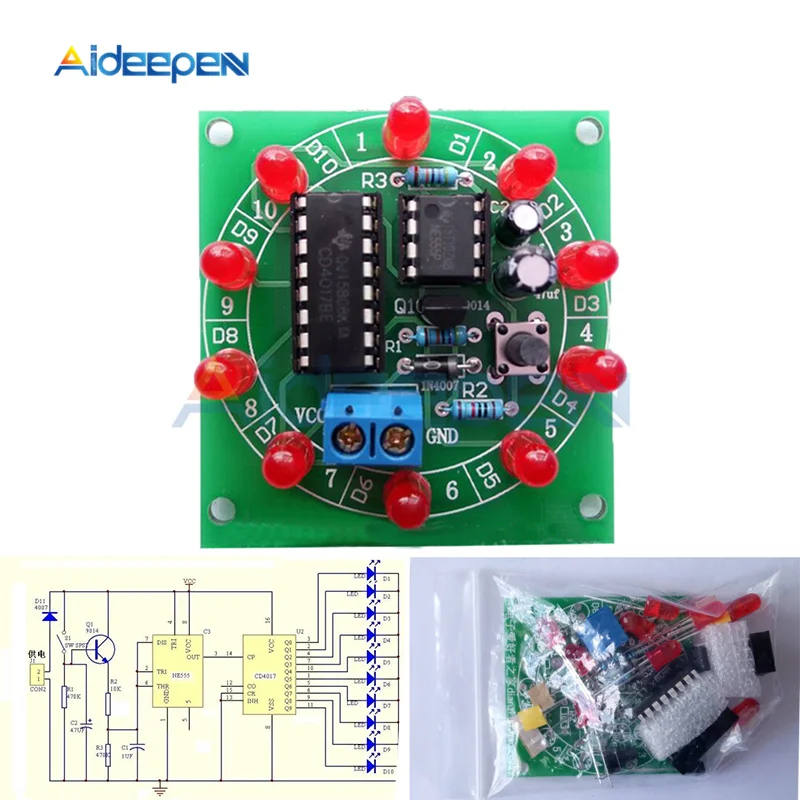 

DC 3-5V Lucky Rotary Suite Electronic Suite CD4017 NE555 Self DIY LED Light Kit Production Parts And Components For Learning Kit