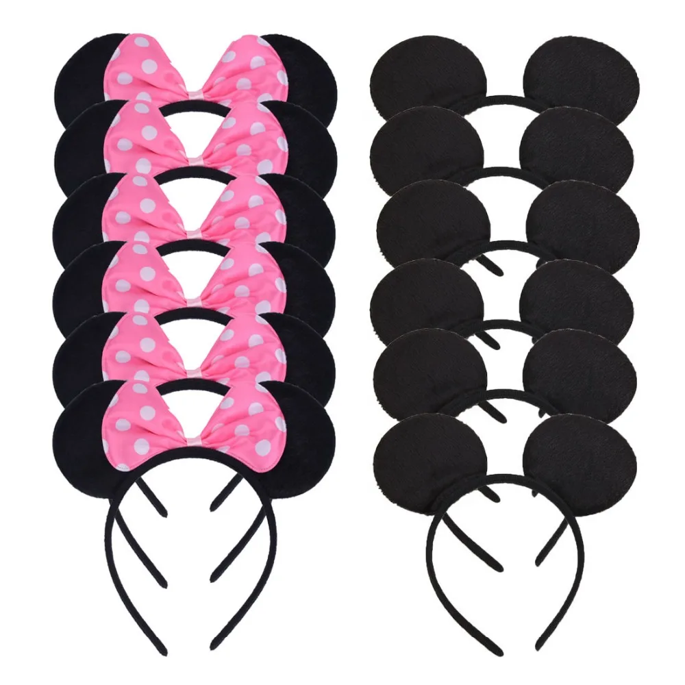 12 шт. аксессуары для волос розовый блесток лук ободок с мышиными ушками на день рождения Хэллоуин костюм орнамент(12 Черный блесток розовый