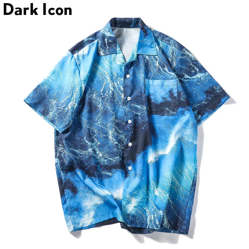 

Dark Icon Front Pocket Vintage Street Shirts Men 2019 Summer Tropic Beach Shirts for Men Casual Shirts Man