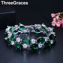 ThreeGraces My Mona Lisa дизайн белое золото цвет зеленый кубический цирконий Кристалл крупные, свадебные браслеты для невест BR012