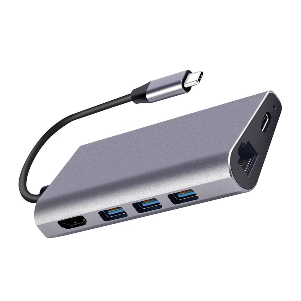 Новое поступление 8 в 1 USB HUB Многофункциональный Тип C концентратора USB-C концентратора Тип-C 4 K видео HD Gigabit RJ45 адаптер SD/TF Card Reader