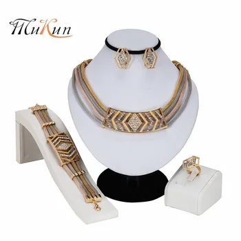 

MUKUN New Fashion dubai Filled Women Party Jewelry Set Women Wedding Necklace Bracelet Earring Ring African Beads Jewelry Set