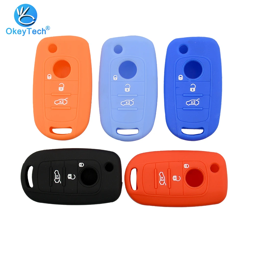 

OkeyTech Soft Silicone Car Key Shell Case 3 Buttons Remote Control Key Protector Cover for FIAT Toro 500X For Dodge Neon Key
