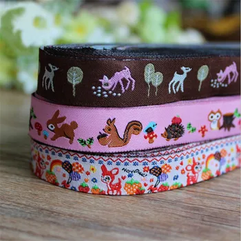

2016 New 100% polyester Cartoon Deer Woven Jacquard Ribbon 16mm 5/8 "Grosgrain Ribbon For DIY Dog Collar wholesale Free Shipping