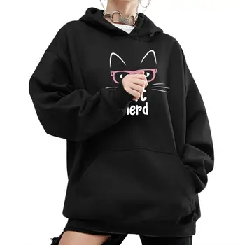 

2018 New Fashion Cat Print Hoodies Women Tops Sweatshirt Femmes Sweatshirts Pattern Cute Girls Print Buckle Autumn