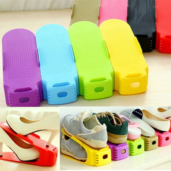 Simple Shoes Rack Solid Color Plastic Double Adjustable Layer Stereo Receive Shoes Storage Hanger Saves Pace HG99