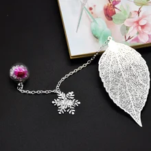 1 шт. новые милые снежные металлические закладки серебро и золотой лист снежинка закладки свадебные принадлежности кулон подарки кисточка Закладка