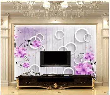 

Custom 3d wallpaper for walls 3 d wall murals wallpaper Circle purple flower wooden board pattern tv background wall decoration