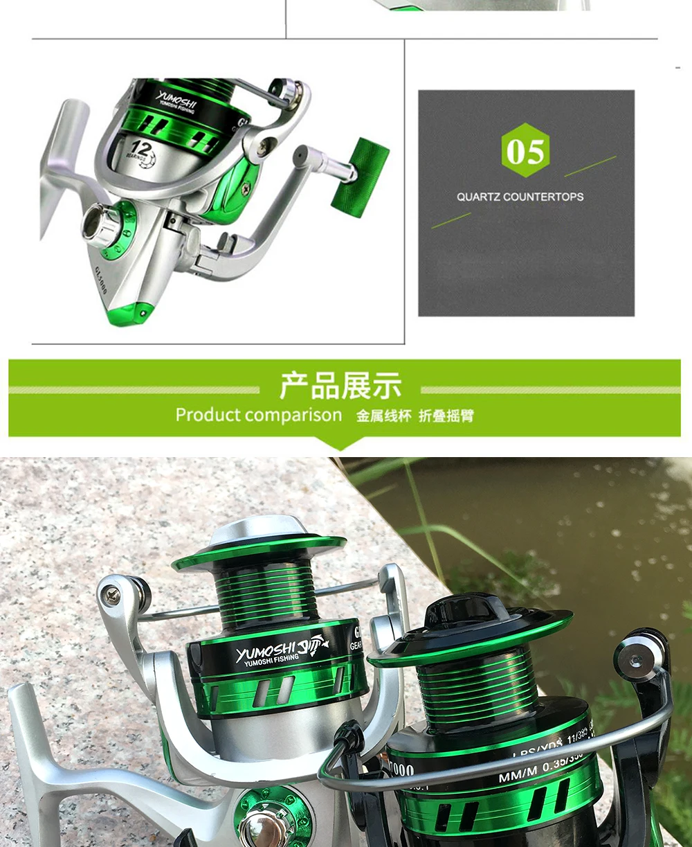 Yumoshi Новое поступление 12BB GL1000-7000 серия 5,5: 1 соотношение Рыболовные катушки рыболовное спиннинговое колесо