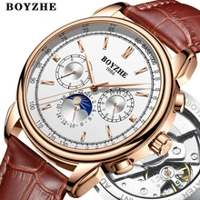 BOYZHE Men Top Luxury Brand Automatic Mechanical Watch Casual Leather Moon Phase Military Week Display Watches Relogio Masculino BOYZHE Men Top Luxury Brand Automatic Mechanical Watch Casual Leather Moon Phase Military Week Display Watches Relogio Masculino