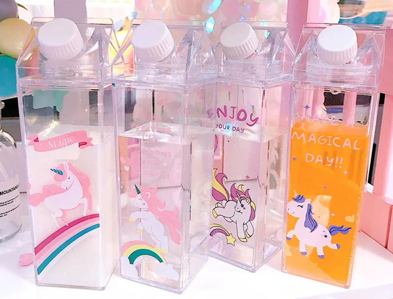 500 мл детская Милая бутылка для воды с единорогом, спортивный Пластиковый шейкер, портативная бутылка для молока, коробка, новинка, фламинго, чашка для молока