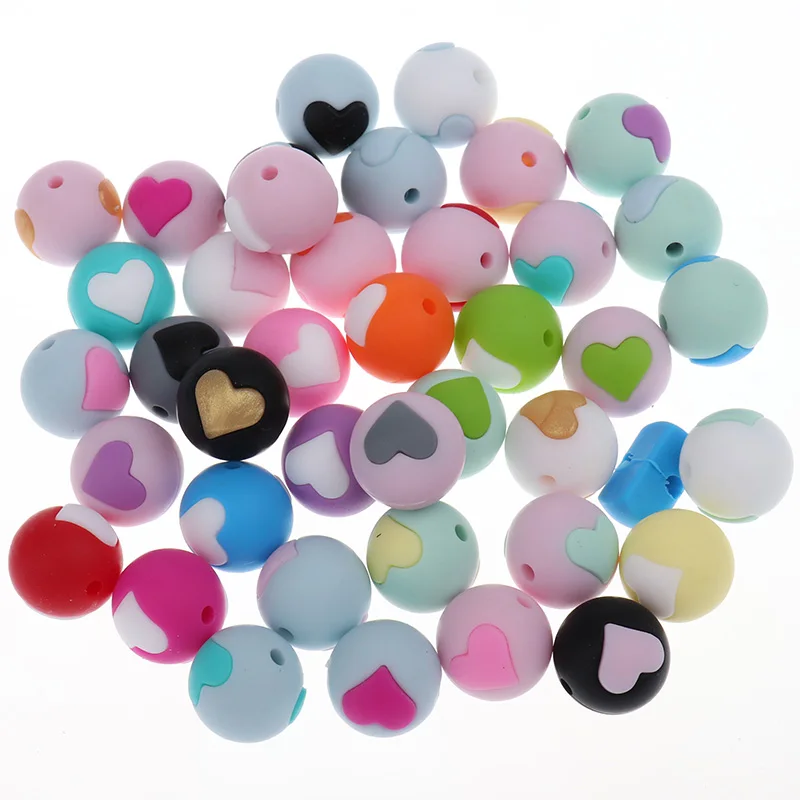 

30PCS Silicone Baby Teether Beads Round Heart Beads Diy Baby Teething Necklace Beading Silicone Bead Teething Chewing Gum Toy