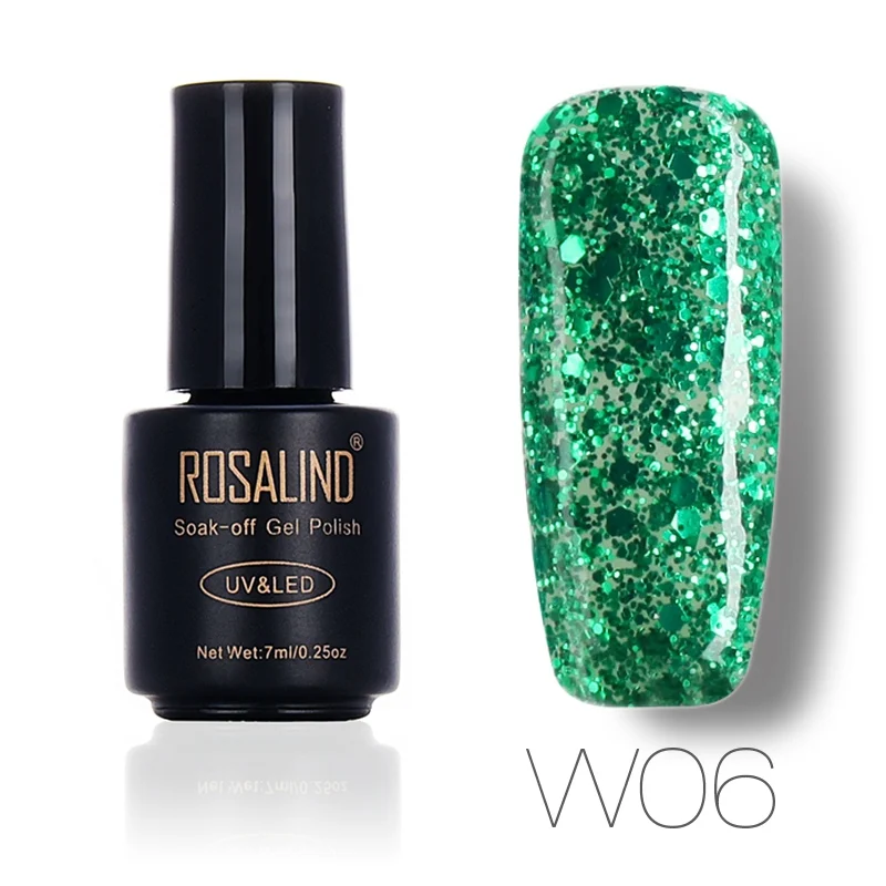 ROSALIND гель 1S гель для ногтей 7 мл Алмазный Блеск W01-29 дизайн ногтей УФ и светодиодный замачивающийся блеск Платиновый клей гель лак для ногтей - Цвет: W06