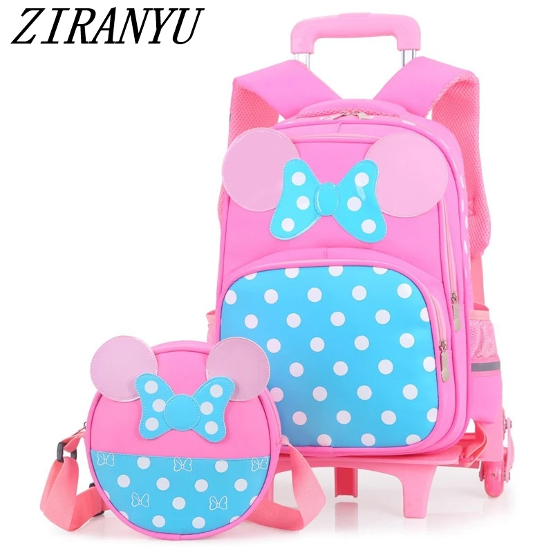 

2PCS sets Girls Trolley Rolling Backpack Climb the stairs school bag children Detachable waterproof backpack travel luggage
