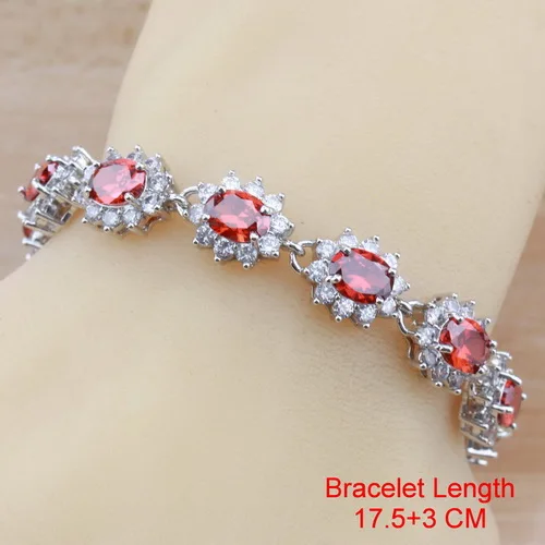Bracelet 925 серебряные свадебные 4 шт Ювелирные наборы для женщин костюм красный гранат, циркон висячие серьги/ожерелье/браслет и кольцо наборы - Окраска металла: Bracelet