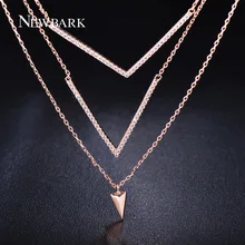 NEWBARK Double V Shape Necklace Rose Gold Plated With Cubic Zirconia Necklace & Pendants Chain Jewelry For Women Gifts