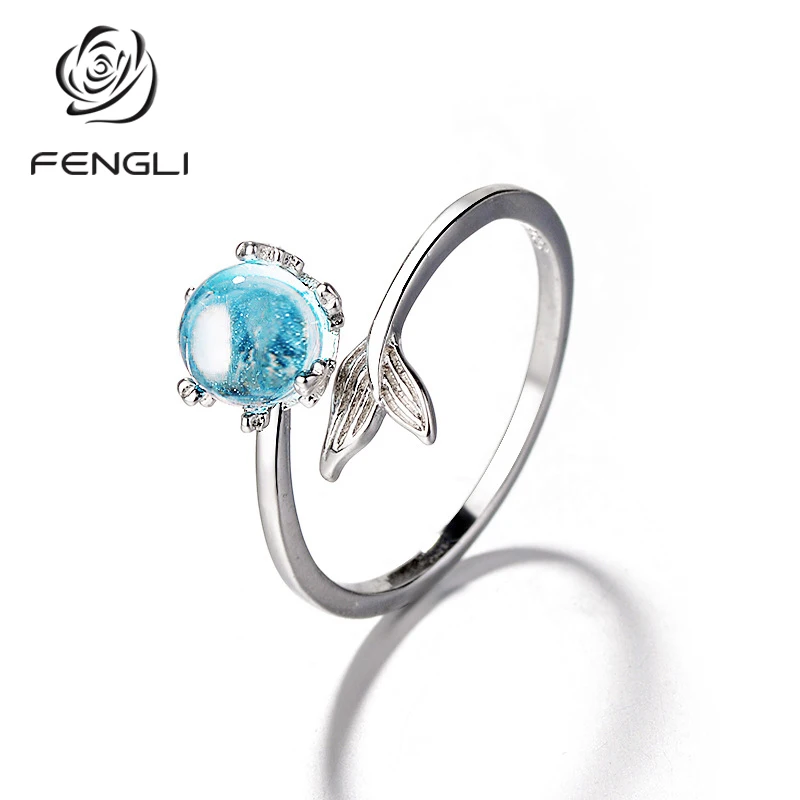 FENGLI Open Blue Color Rhinestone Women Rings Fish Tears Deck Ring Adjustable Free Size Jewelry Wholesale | Украшения и