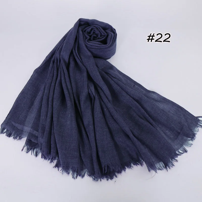 190*120cm oversize women muslim plain frayed hijab scarf femme musulman headscarf islamic shawls crinkle solid pashmina hijabs - Цвет: 22