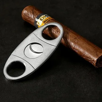 

Portable cigar tobacco cutter double blade sharp tobacco knife stainless steel Cuban cigar cutter