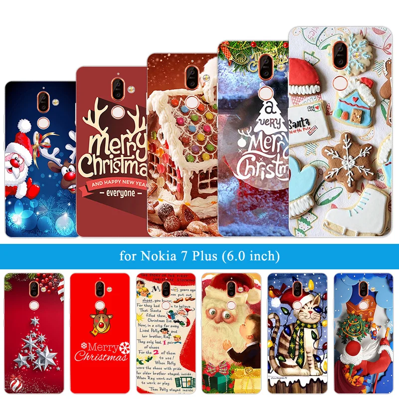 

for Nokia 7 Plus 7Plus Clear TPU Back Phone Christmas Night Cover 6.0" for Nokia7 Plus 7+ Protection Silicone Coque for Nokia7+