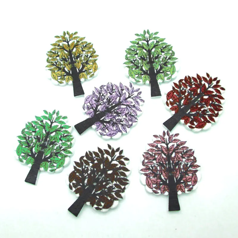 

50pc Mixed Trees Sewing Wooden Buttons For Clothes Knitting Needles Crafts Scrapbooking DIY Fabric Needlework Accessories