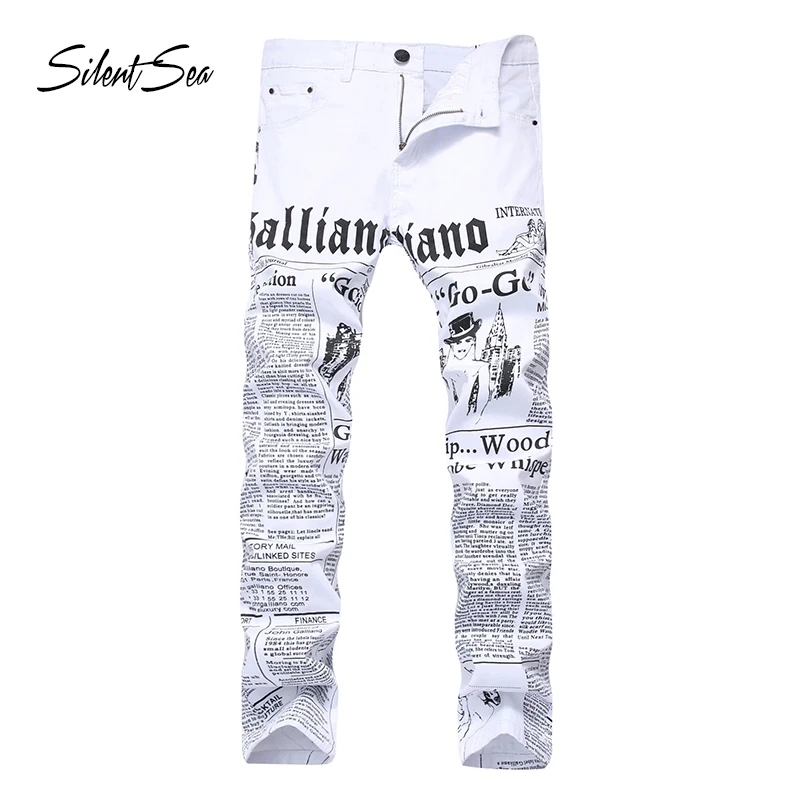 Silentsea arrival England style letters printed jeans men casual slim