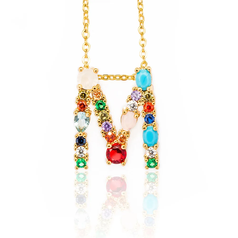 Радужный 26 букв модное цветное золотое ожерелье микро-зажим CZ кубический цирконий AZ инициалы кулон с буквами женские ювелирные изделия