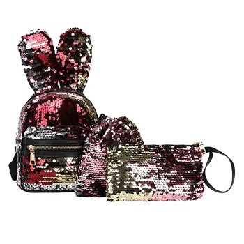 

Women Girls 3Pcs Fashion Student Children Sequins Backpacks+Drawstring Bag+Shoulder Bag Bolsa Feminina mochilas mujer Sac a Dos