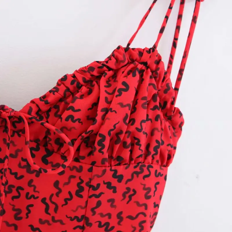Ins Hot 2019 Summer Cami Adjustable Tie-string Shoulder Silk Tops Lace Up White Sexy Squiggle Print Bustier Camisole Club Wear