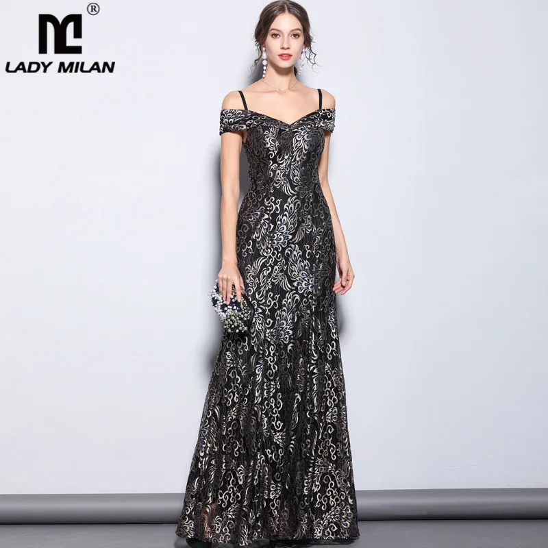 

New Arrival Women's Party Prom Sexy Spaghetti Straps Slash Neckline Layered Elegant Leopard Lace Long Designer Runway Dresses