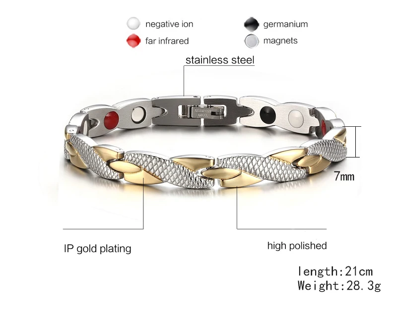 Vinterly энергетический магнитный браслет для мужчин, золотой цвет, цепочка, браслет для здоровья, мужской германий, нержавеющая сталь, магнитные браслеты для мужчин