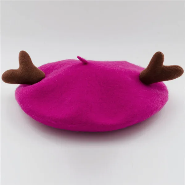 Зимнее теплое Рождественское украшение оленьи рога женский берет для девочки Laday Artist шапка с вышивкой французский художник Beanie Hat - Цвет: Puple