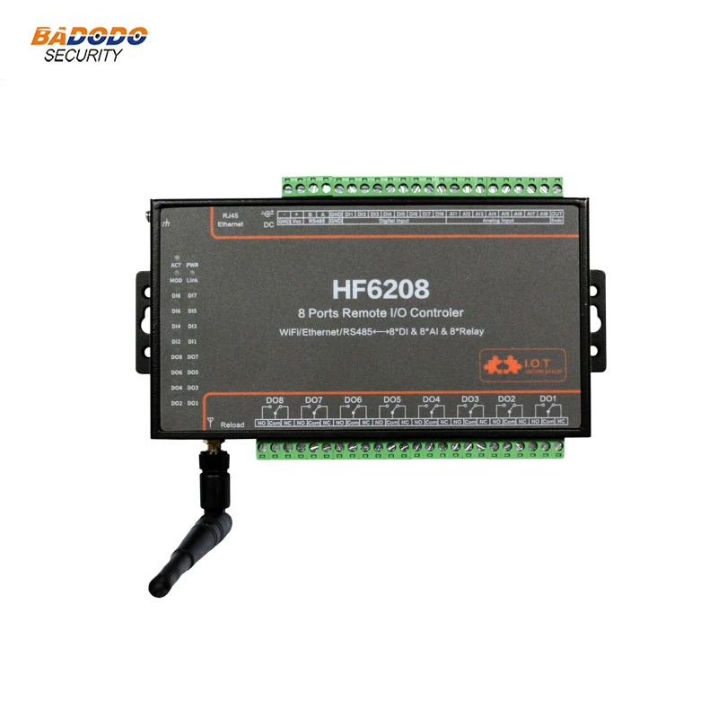

HF6208 8CH remote I/O controller RS485 Ethernet WiFi to 8 Digital input Output analog input Support TCP/IP/Telnet /Modbus TCP