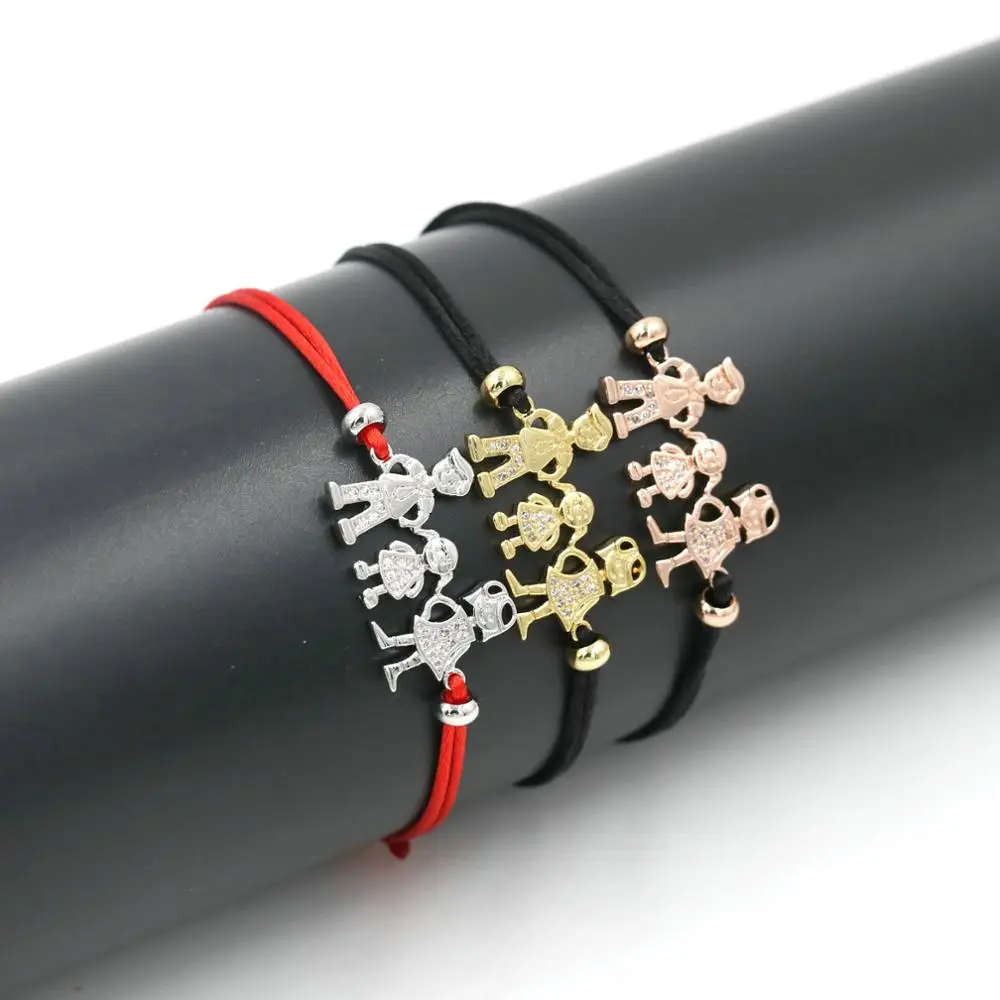 

DIY Cute Family Children Red Thread Silver Bracelet for Kids Girls Boys Crystal Zircon Braid Charm Bracelets For Women Jewelry