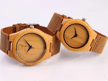 top brand new popular Men and women lover Bamboo Wooden watch nature Bamboo quartz Watch Genuine Leather Strap sports wristwatch