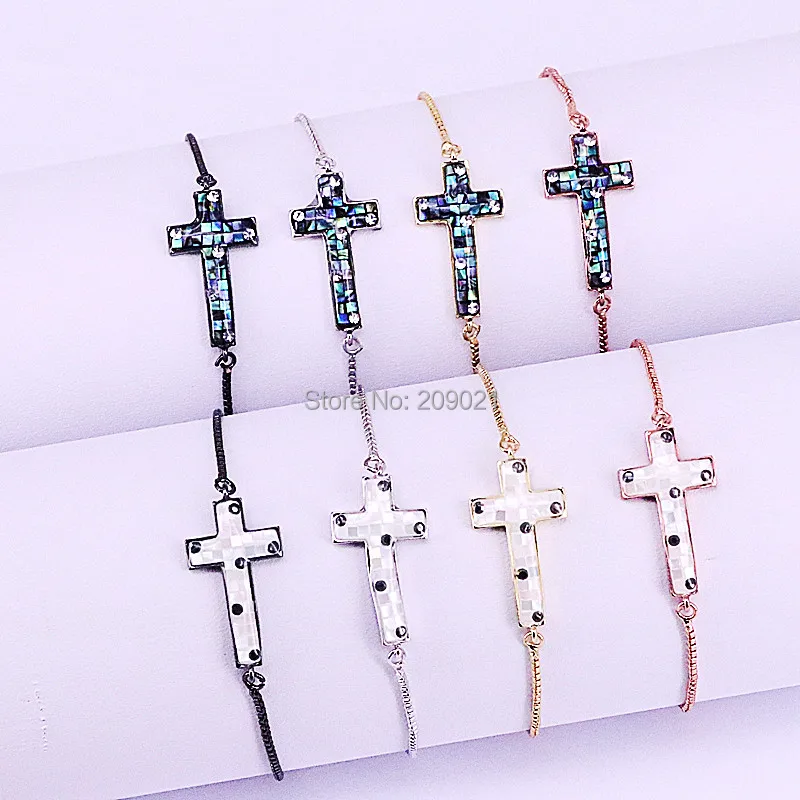 10 шт Abalone Shell крест браслет с шармом для женщин Регулируемый подарок ювелирных изделий