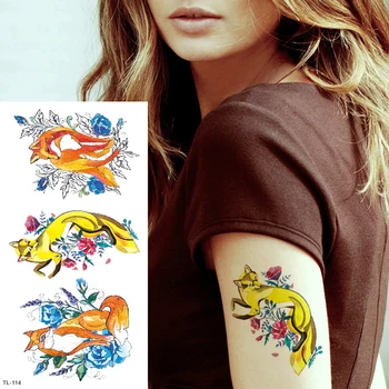 

fox animals temporary tattoos for women kids tattoo body art water tatoo watercolor horse angel dragonfly tattoo fake fashion