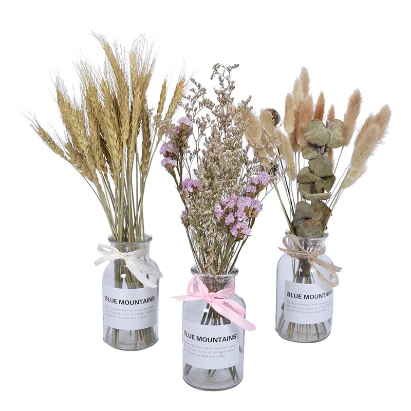 

A bouquet Of Dried Flowers With Vase Limonium Wheat Artificial Plants Modern Home Party Festival Table Office Desk Supplies