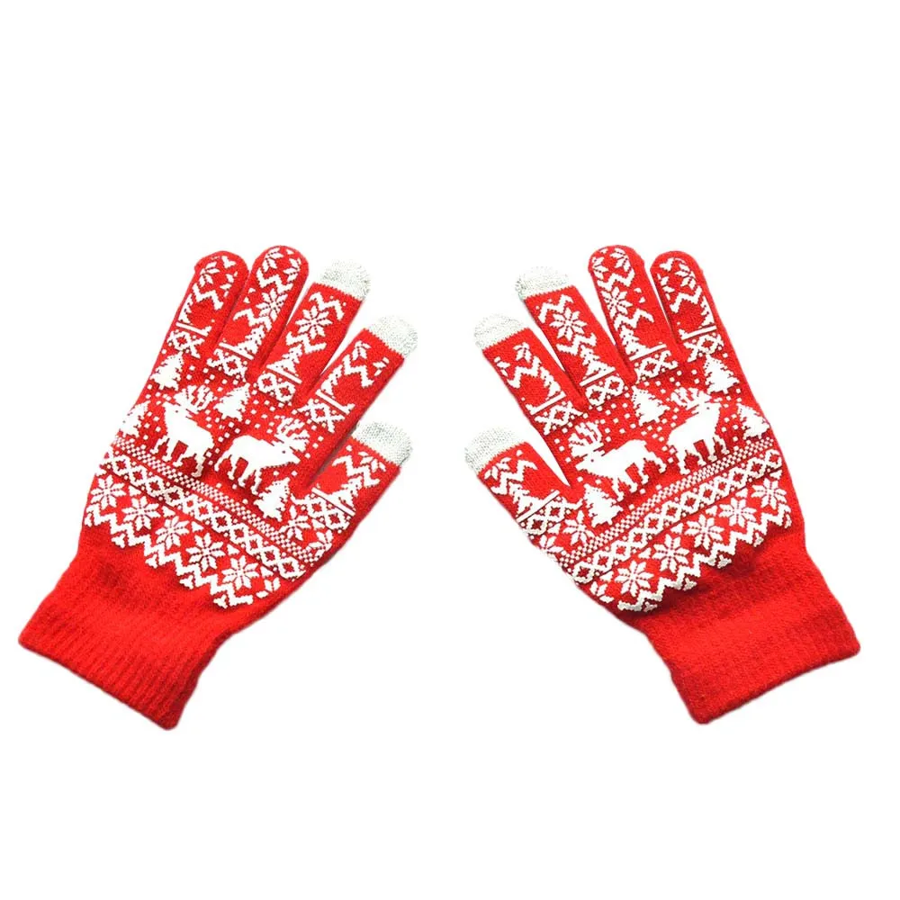 Зимние перчатки с рождественским оленем для женщин и мужчин, теплые перчатки для рук с сенсорным экраном, мужские вязаные шерстяные толстые варежки luvas de inverno