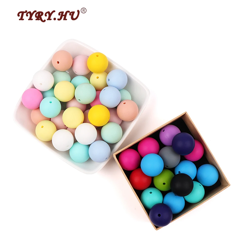 

TYRY.HU 50pc Colorful 15mm Silicone Round Beads Teething Chewable Safe Toys For DIY Pacifier Chain Leash Decoration BPA free
