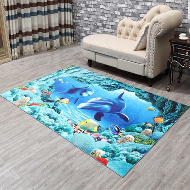 3D Carpet Underwater World Scenic Rugs Carpet For Living Room Rectangle