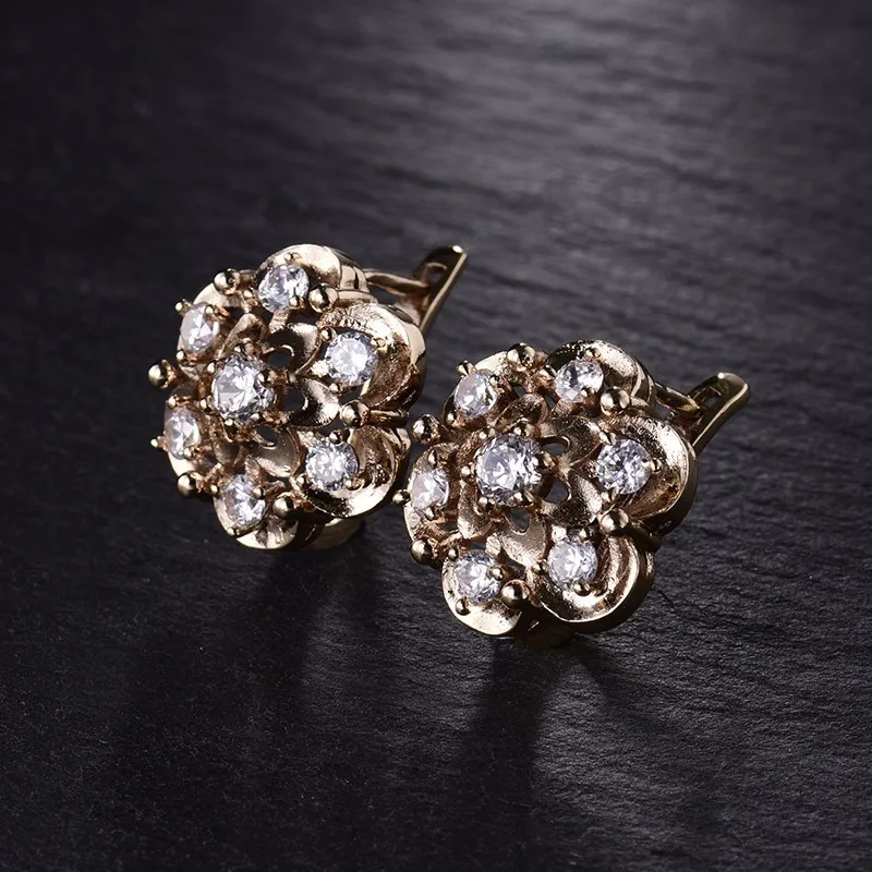 BUDONG брендовые модные серьги-кольца с большим цветком для женщин Серебряные/золотистые серьги с кристаллами CZ свадебные украшения XUE193