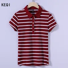 KEQI полосатая футболка среднего возраста женская с коротким рукавом летняя хлопковая рубашка большого размера была тонкая свободная с отворотом Повседневная рубашка поло 1828