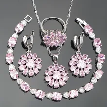 Розовые камни серебро 925 Свадебный костюм Ювелирные наборы женские браслеты/серьги/кулон/ожерелье/кольца рождественские ювелирные изделия Подарочная коробка