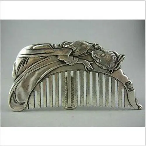 

Collectible Old china Miao Silver Hand-carved beauty Belle Usable Comb