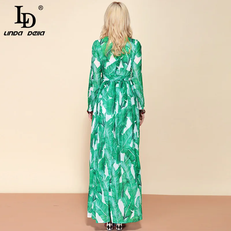 LD LINDA делла модное подиумное летнее макси платье женское с длинным рукавом шифоновое с цветочным принтом богемное праздничное длинное платье+ пояс