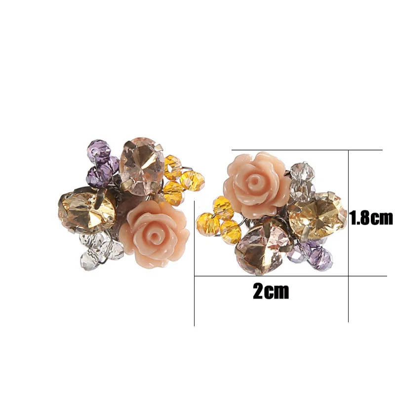 TDQUEEN Stud Earrings Crystal Beads Women Fashion Earrings Natural Shell Handmade Camellia Flower Brinco Earring size