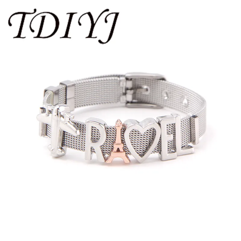 

TDIYJ Travel To Paris Eiffel Tower Slide Charms DIY Stainless Steel Mesh Bracelet For Women Jewelry 1Set