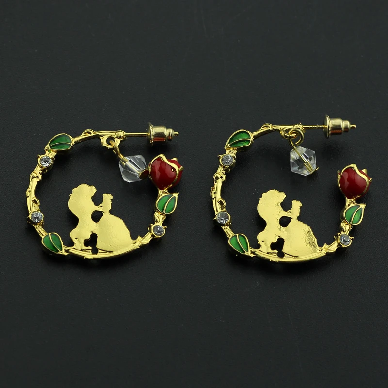 Beauty and the Beast Earrings Ear Cuff Belle Cosplay Jewelry Rose Stud