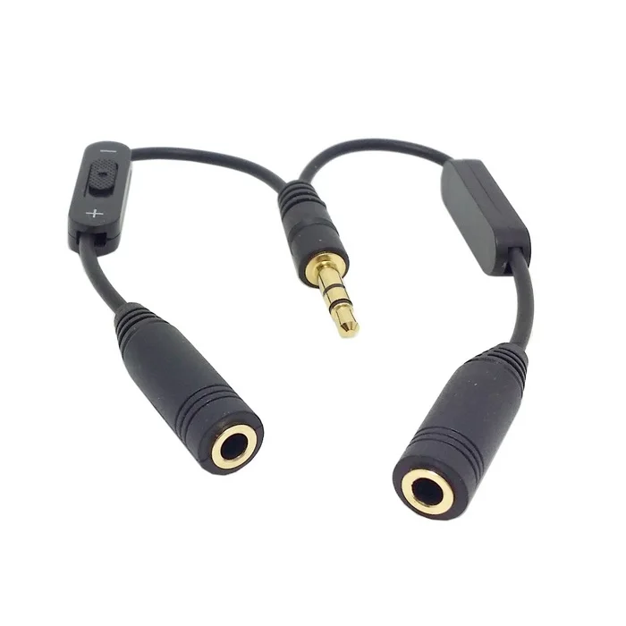 

2PCS/lot Black 3.5mm Stereo Male to Double 3.5mm Female Audio Headphone Y Splitter Cable with Volume Switch
